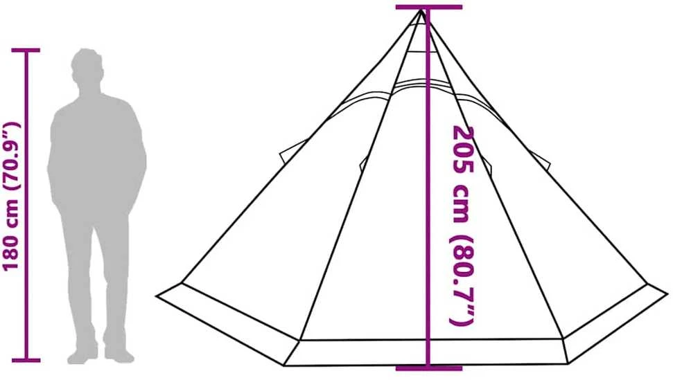 Stovyklavimo palapinė, žalia, penkiavietė, tipi dizaino