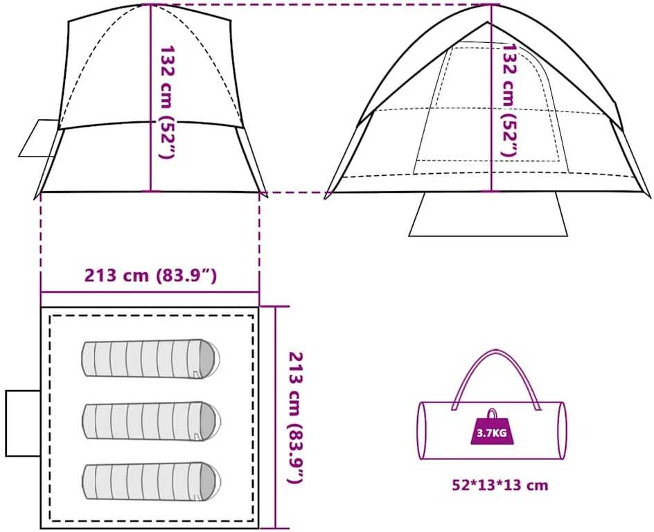 Stovyklavimo palapinė, žalia, trivietė, kupolinė