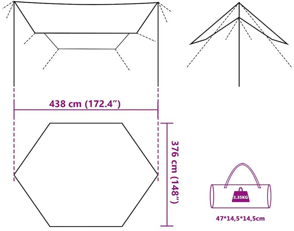 Stovyklavimo tentas, alyvuogių, 438x376x212cm