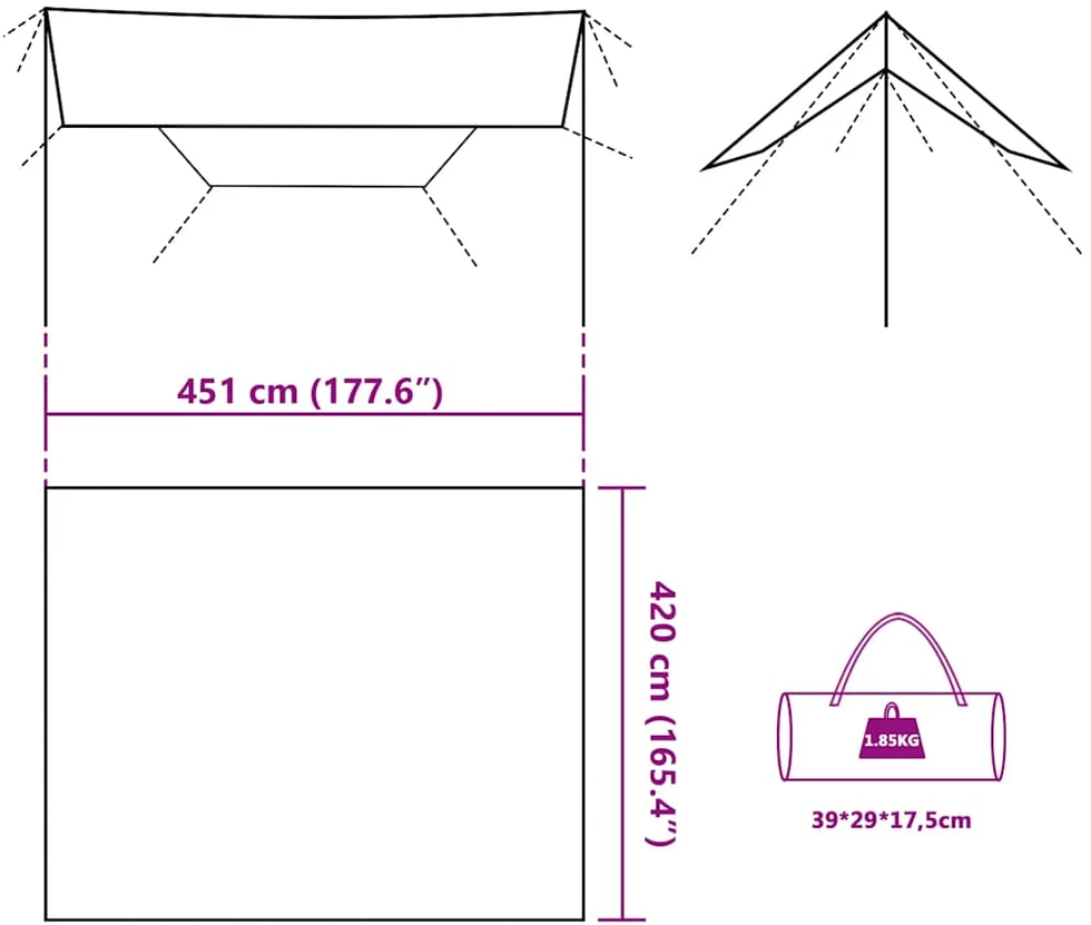 Stovyklavimo tentas, kamufliažinis, 451x420cm