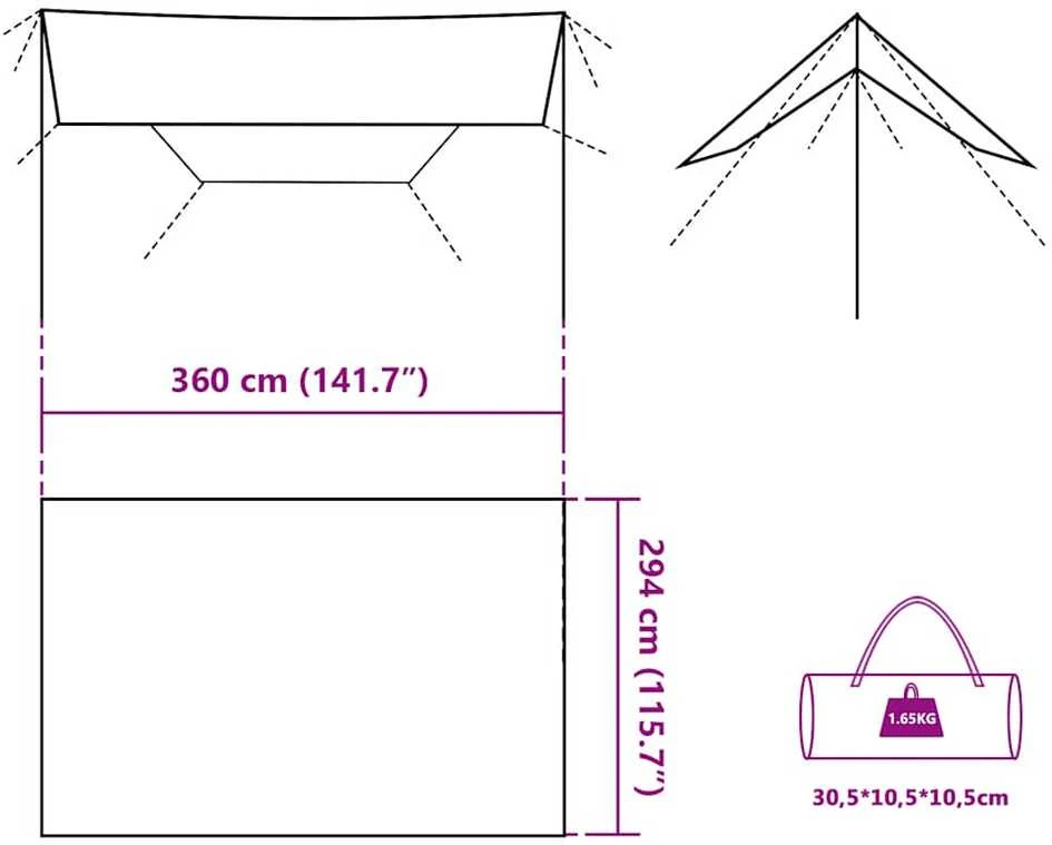 Stovyklavimo tentas, mėlynas, 360x294cm, atsparus vandeniui