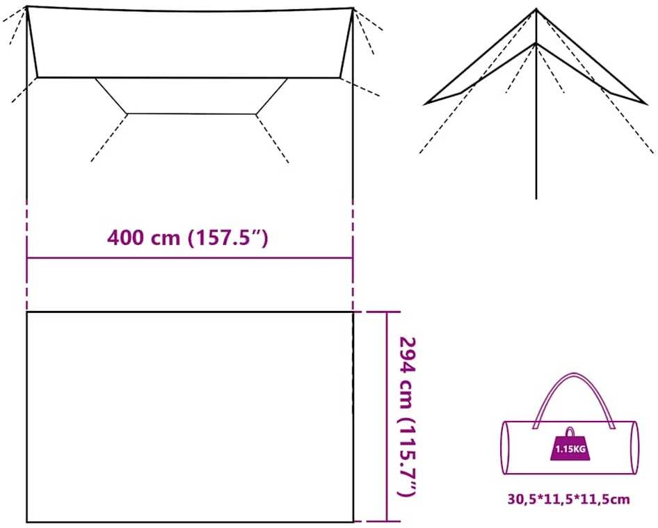 Stovyklavimo tentas, mėlynas, 400x294cm, atsparus vandeniui