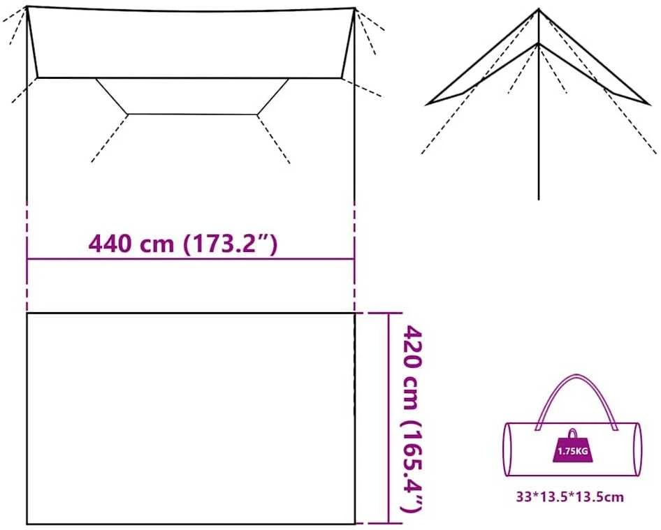 Stovyklavimo tentas, mėlynas, 420x440cm, atsparus vandeniui