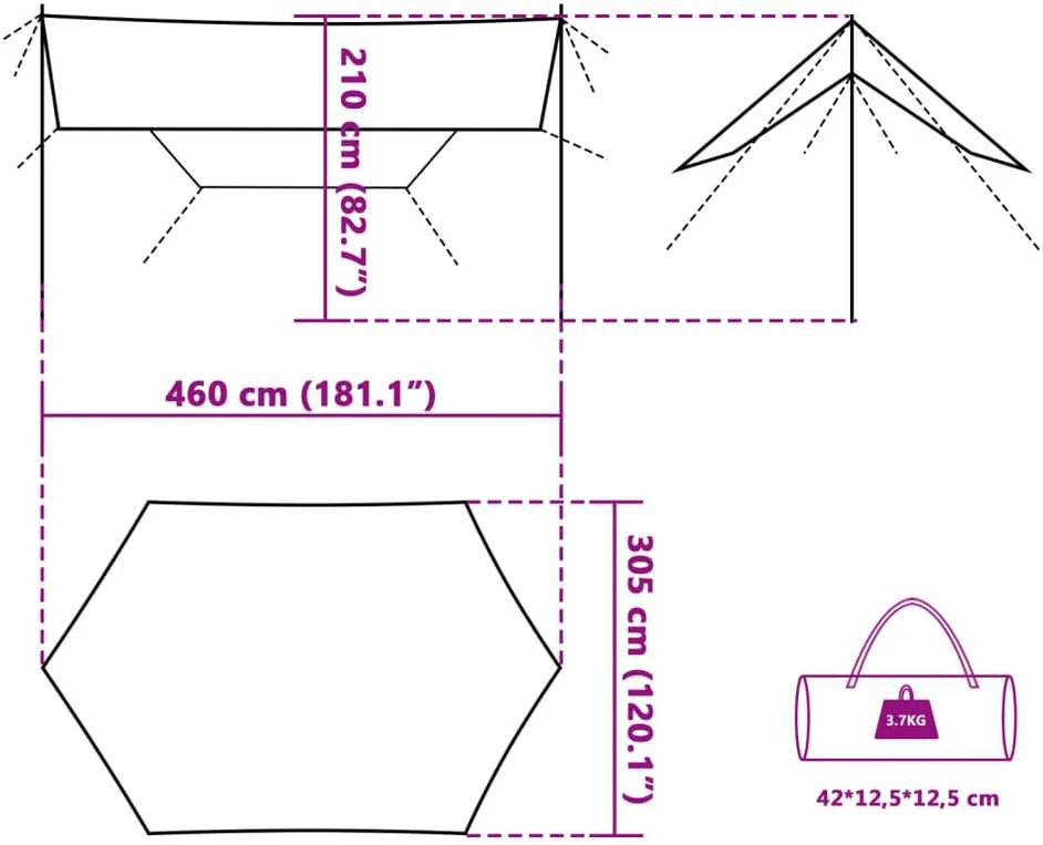 Stovyklavimo tentas, pilkas ir oranžinės, 460x305x210 cm