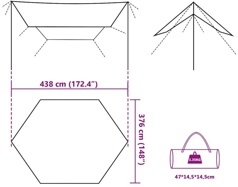 Stovyklavimo tentas, rudas, 438x376x212cm, atsparus vandeniui