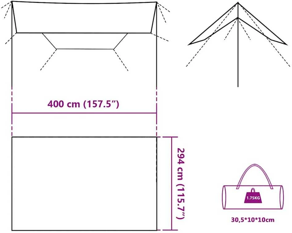 Stovyklavimo tentas, žalias, 400x294cm, atsparus vandeniui