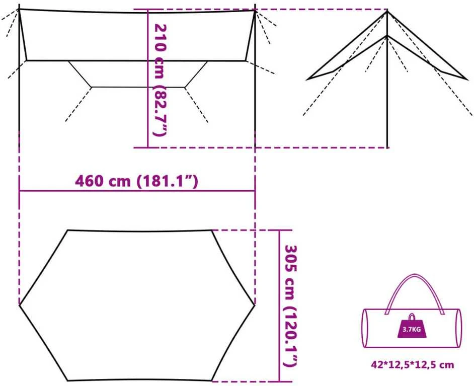 Stovyklavimo tentas, žalias, 460x305x210cm, atsparus vandeniui