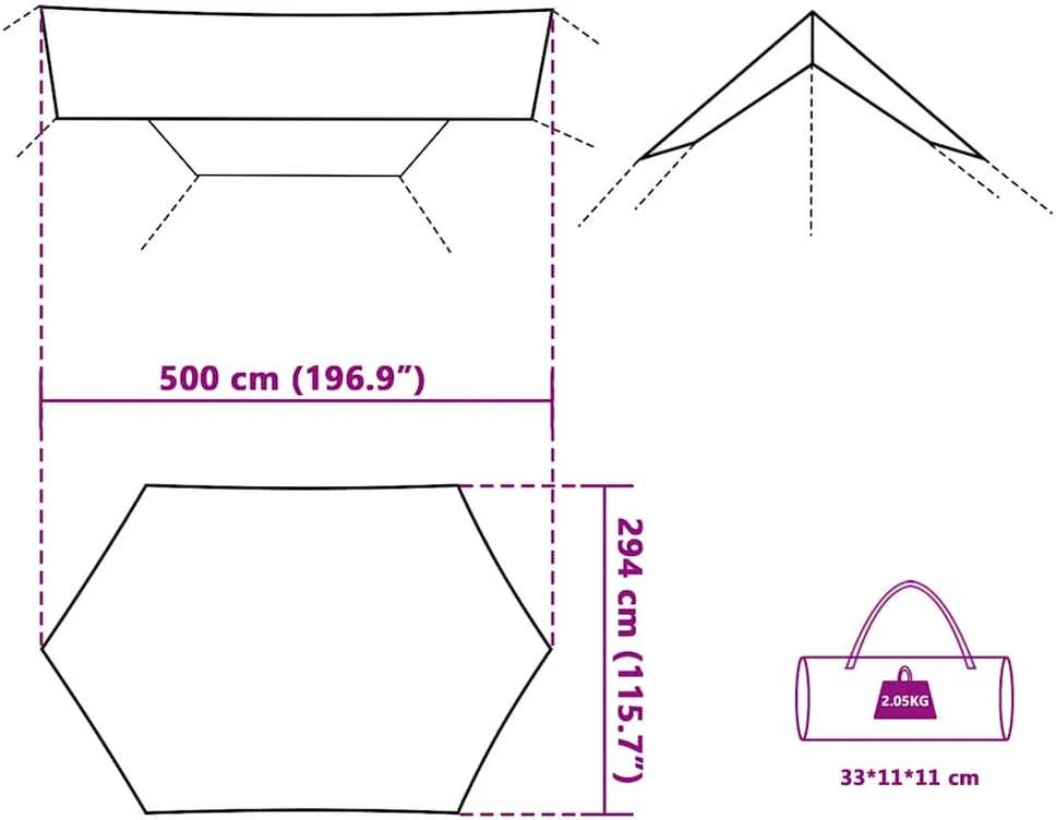 Stovyklavimo tentas, žalias, 500x294cm, atsparus vandeniui