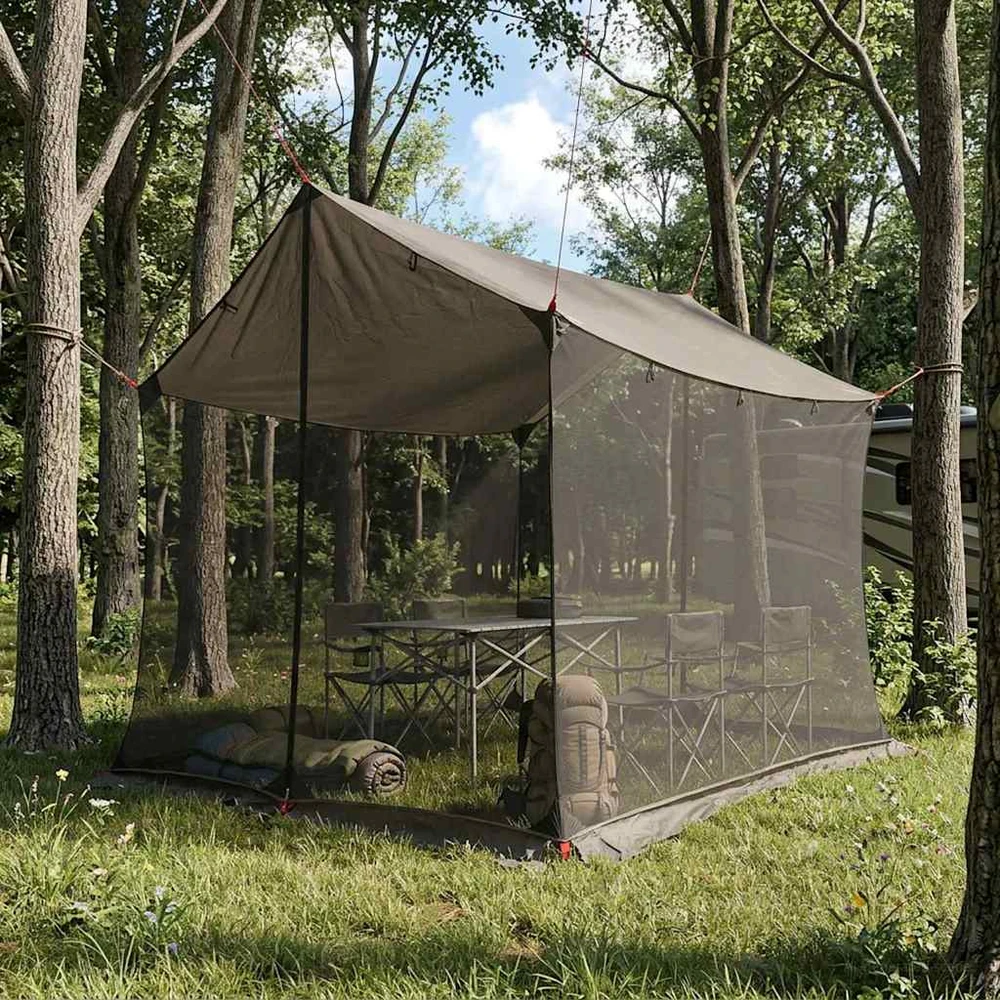 Stovyklinė plėvelė su tinkleliu 270 x 210 x 210 cm Ruda Pilka