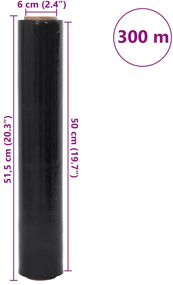 Stretch Film 6 vnt Juoda 23 μm 50 cm x 300 m