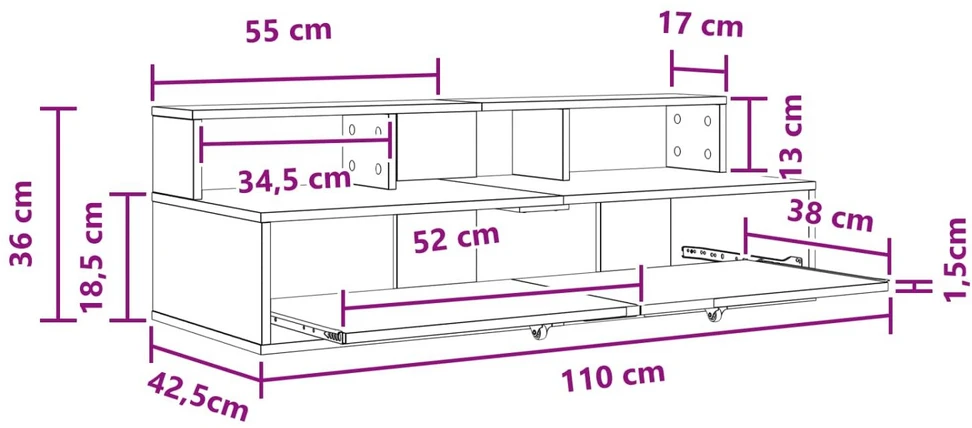 Studijos stalas Artisano ąžuolo 110 x 42,5 x 36 cm