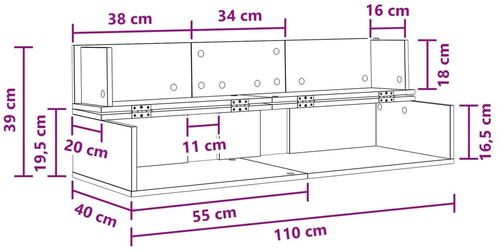 Studijos stalas Betono pilka 110 x 40 x 19,5 cm