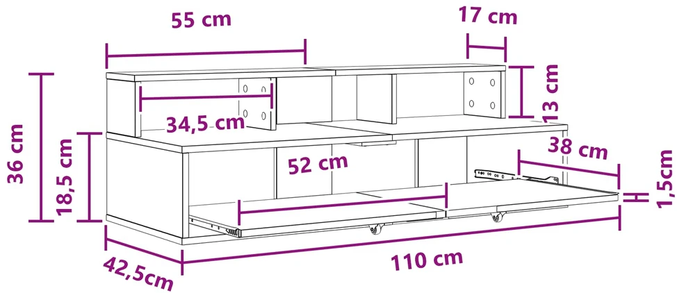 Studijos stalas Pilka Sonoma 110 x 42,5 x 36 cm