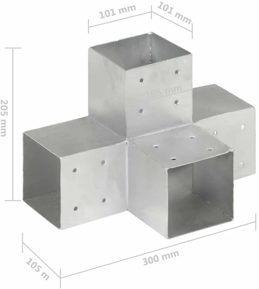 Stulpo sujungimas, 101x101mm, galvanizuotas metalas, X formos