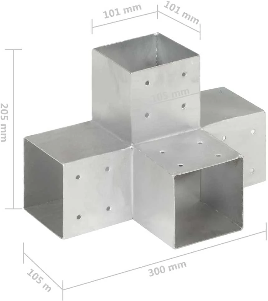 Stulpo sujungimas, 101x101mm, galvanizuotas metalas, X formos
