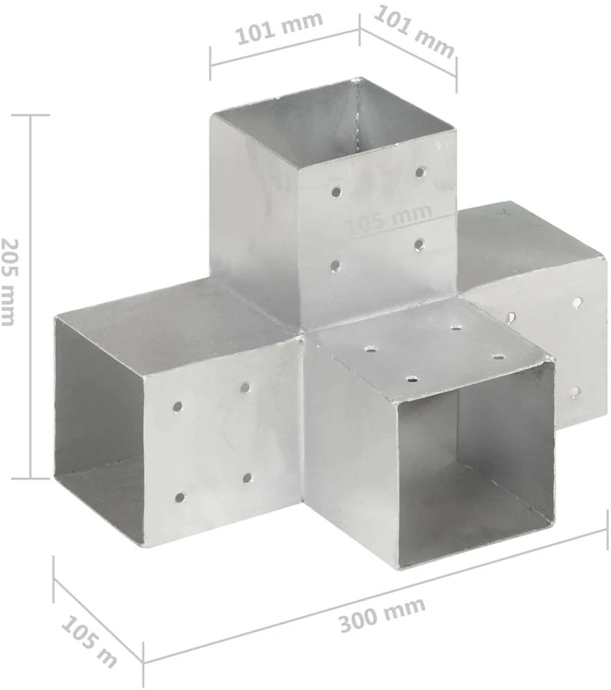 Stulpo sujungimas, 101x101mm, galvanizuotas metalas, X formos