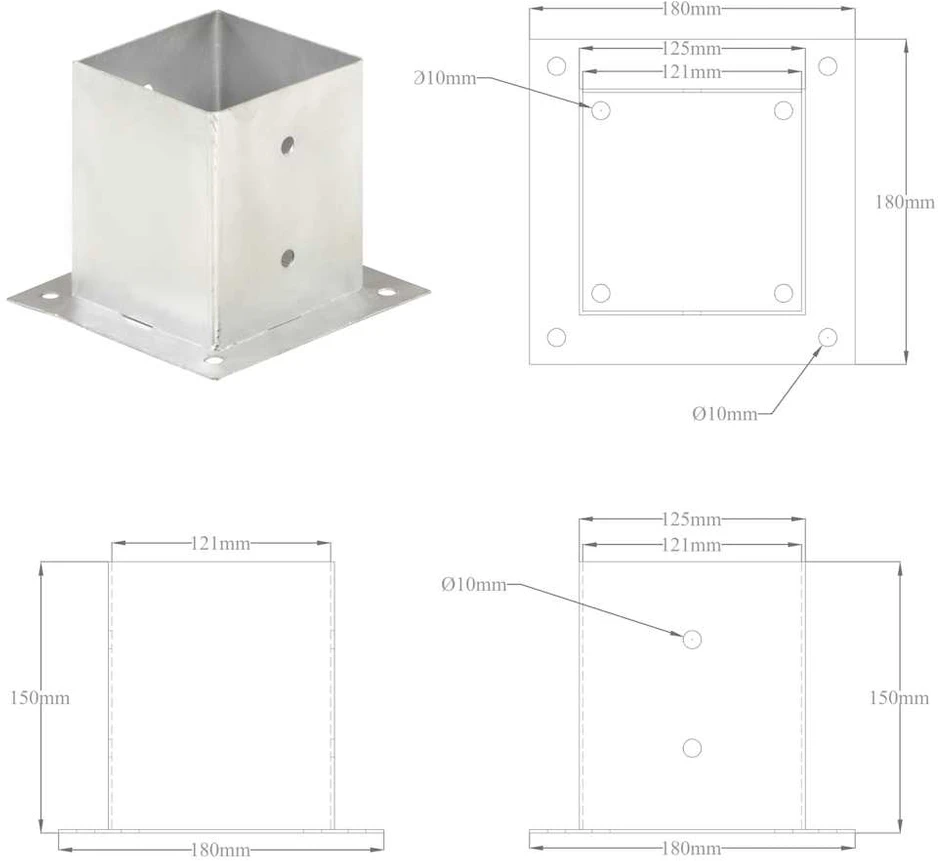Stulpų pagrindai, 4vnt., galvanizuotas metalas, 121mm