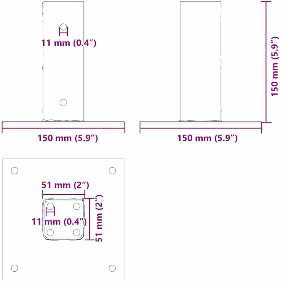 Stulpų pagrindai kvadratiniai, 12vnt., antracito sp., 51x51mm