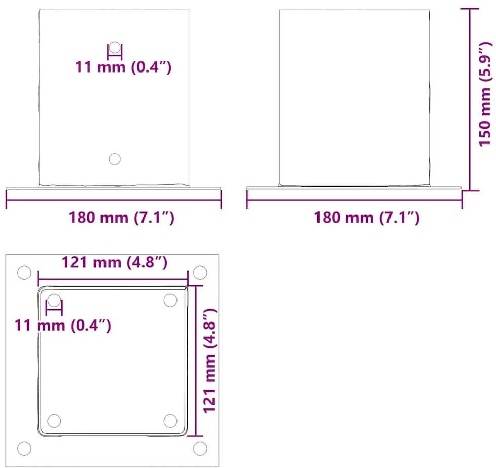 Stulpų pagrindai kvadratiniai, 12vnt., antracito sp., 121x121mm