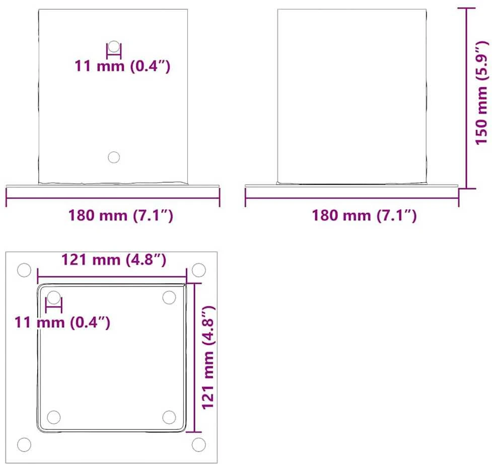 Stulpų pagrindai kvadratiniai, 12vnt., antracito sp., 121x121mm