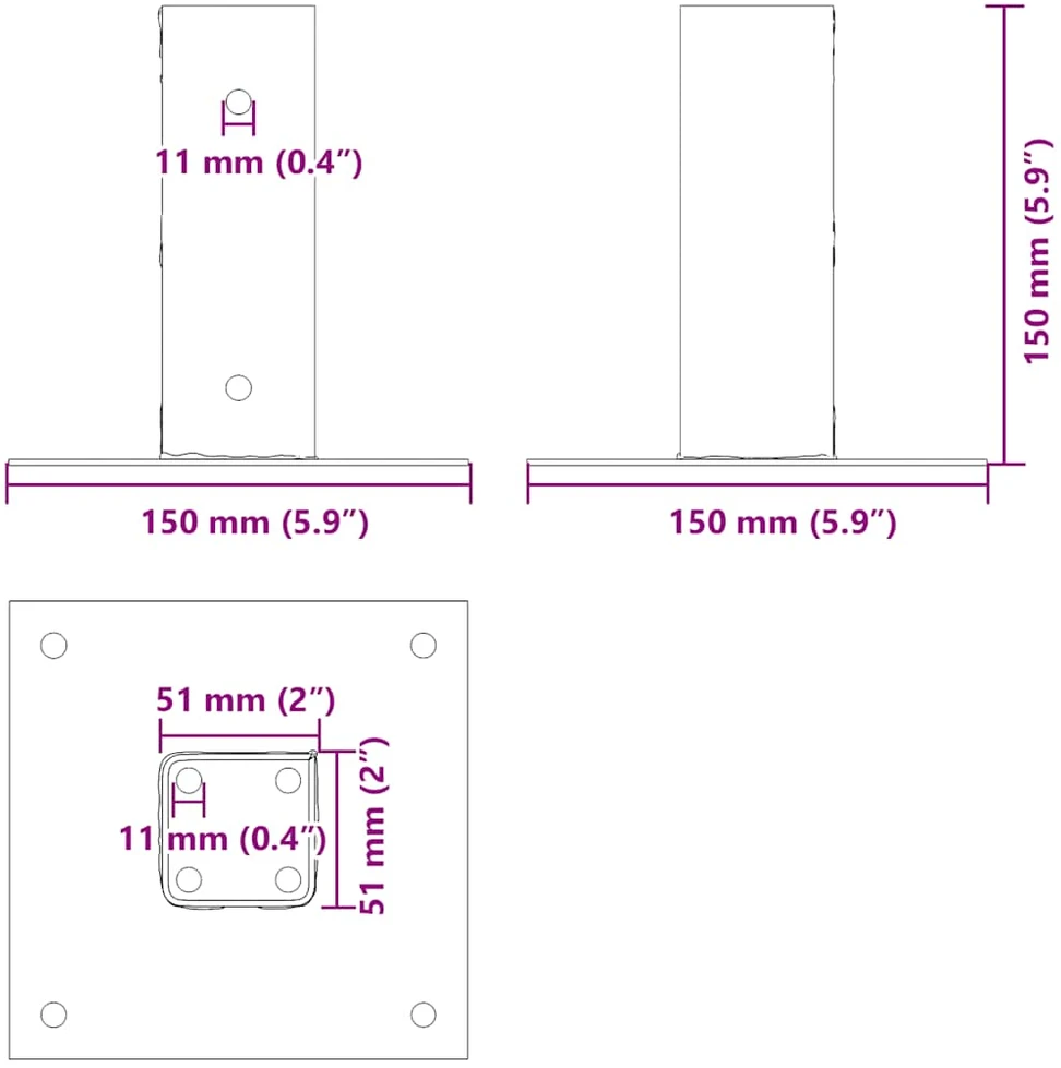 Stulpų pagrindai kvadratiniai, 12vnt., antracito sp., 51x51mm