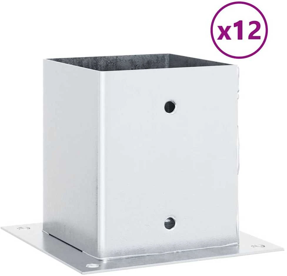 Stulpų pagrindai kvadratiniai, 12vnt., sidabriniai, 101x101mm