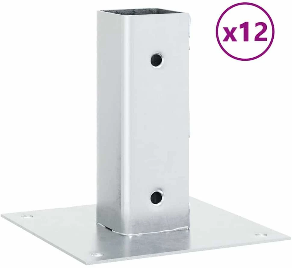 Stulpų pagrindai kvadratiniai, 12vnt., sidabriniai, 51x51mm