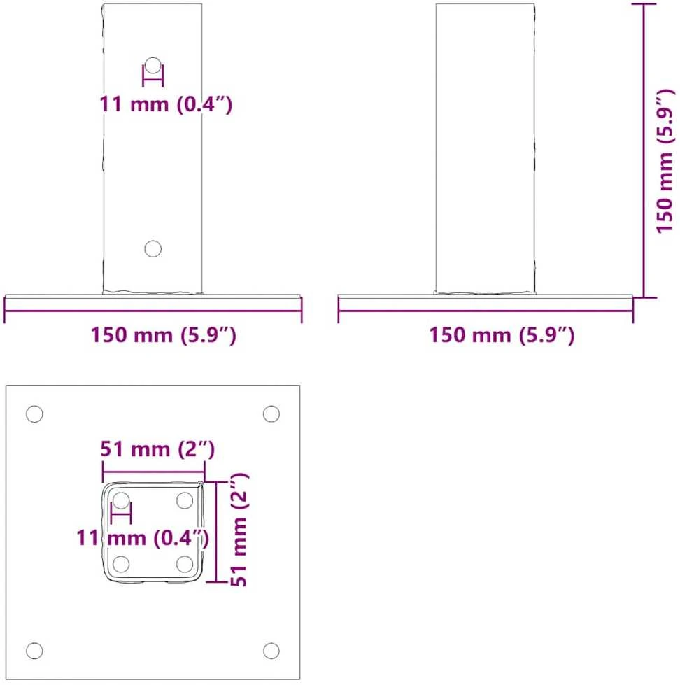Stulpų pagrindai kvadratiniai, 12vnt., sidabriniai, 51x51mm