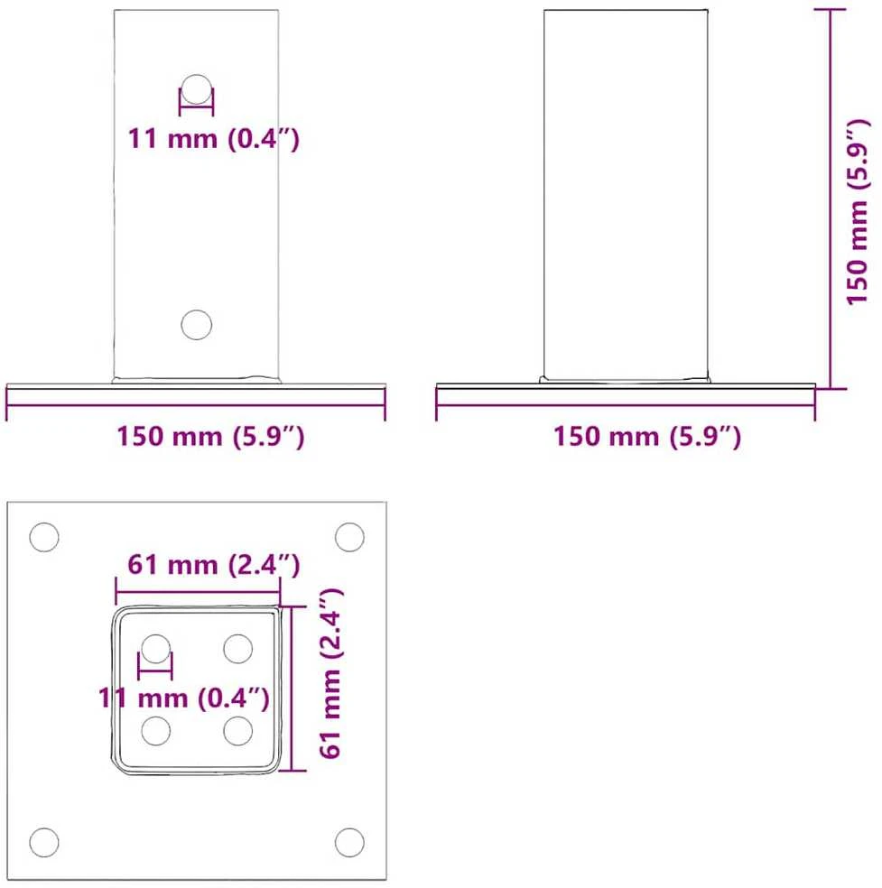 Stulpų pagrindai kvadratiniai, 4vnt., antracito sp., 61x61mm
