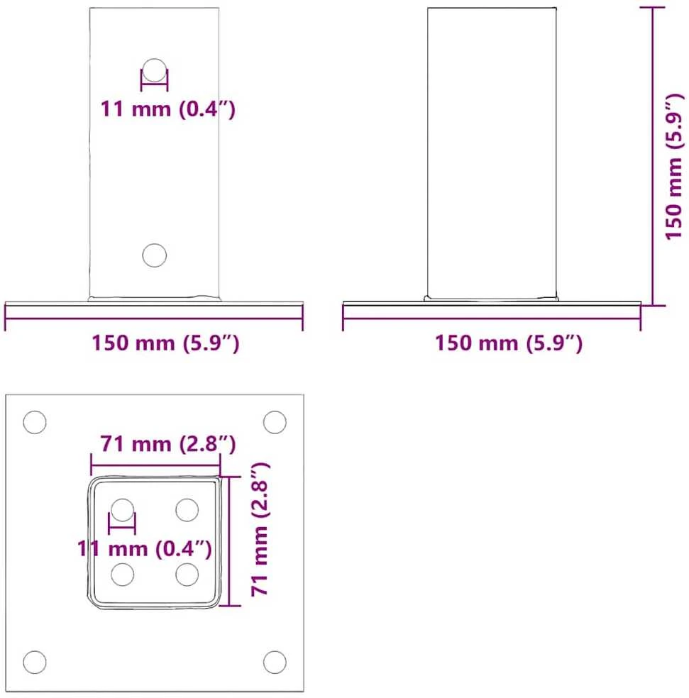 Stulpų pagrindai kvadratiniai, 4vnt., antracito sp., 71x71mm