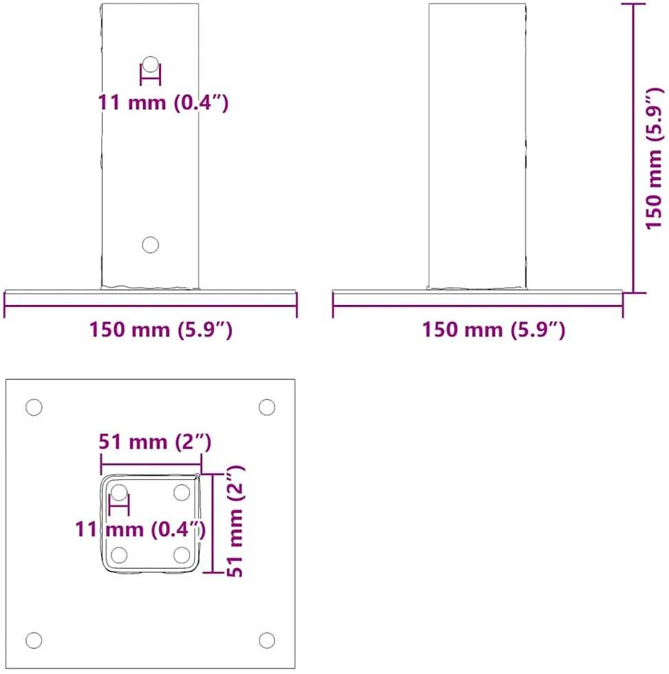 Stulpų pagrindai kvadratiniai, 4vnt., antracito sp., 51x51mm