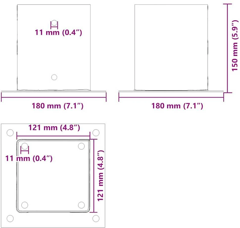 Stulpų pagrindai kvadratiniai, 4vnt., sidabriniai, 121x121mm