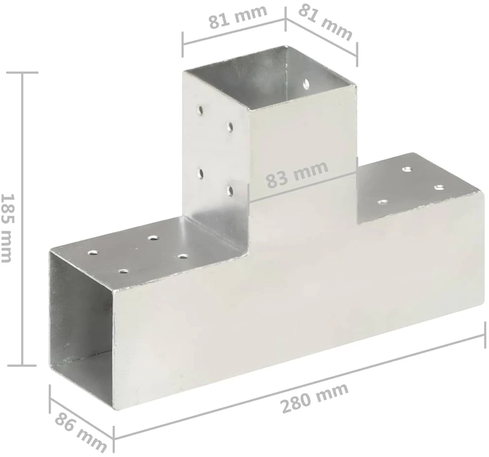 Stulpų sujungimai, 4vnt., 81x81mm, metalas, T formos