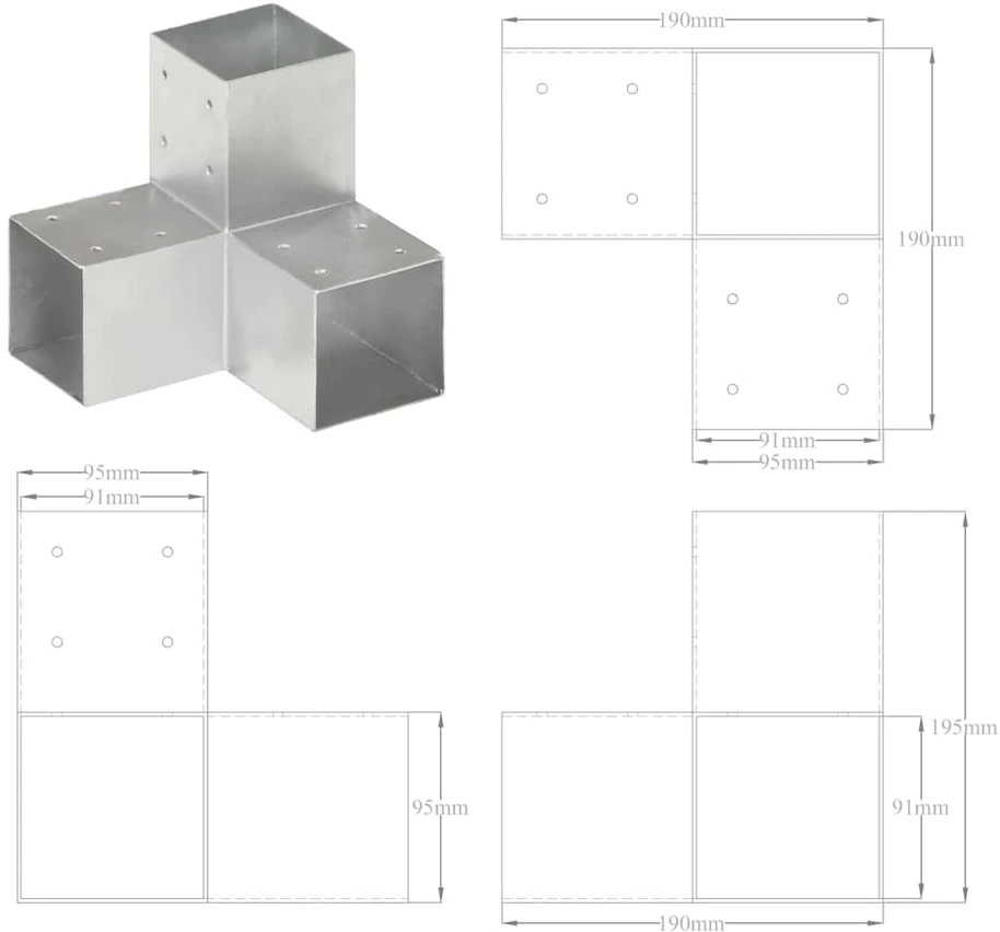 Stulpų sujungimai, 4vnt., 91x91mm, metalas, Y formos