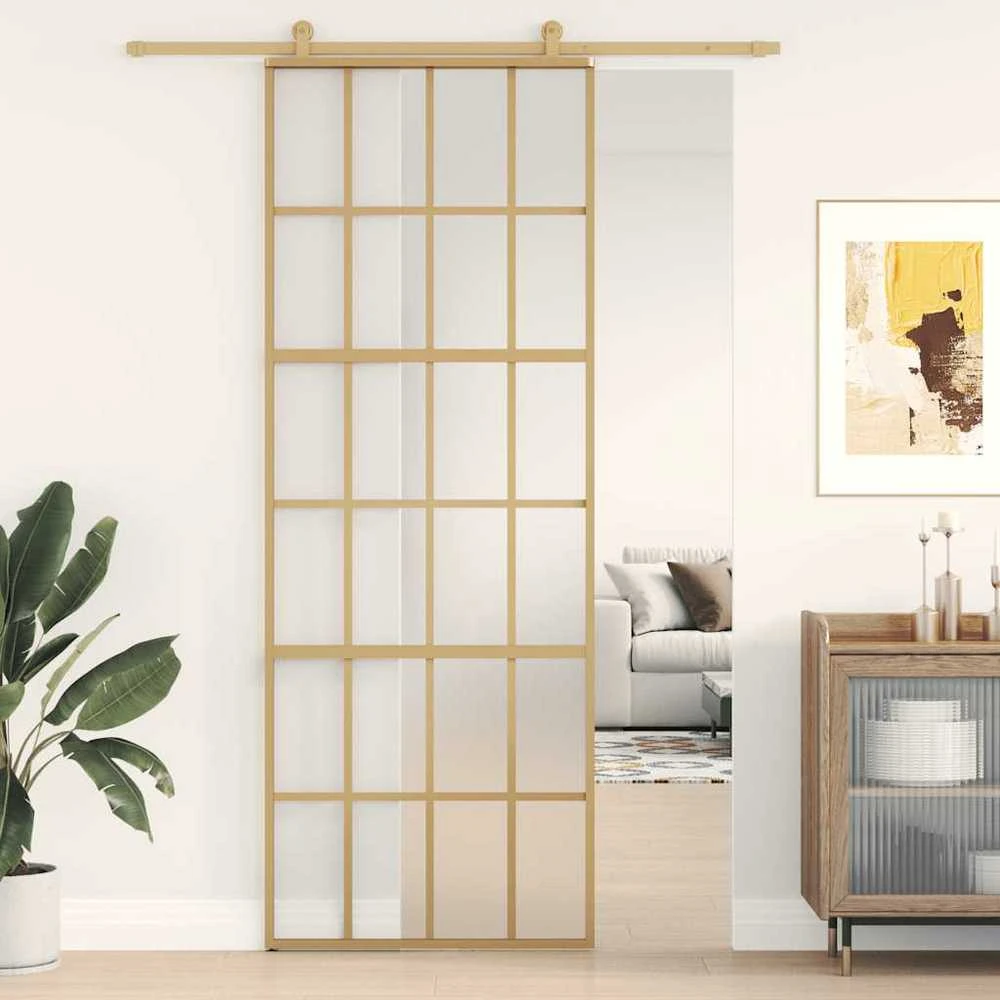 Stumdomos durys, auksinės, 76x205cm, ESG stiklas ir aliuminis