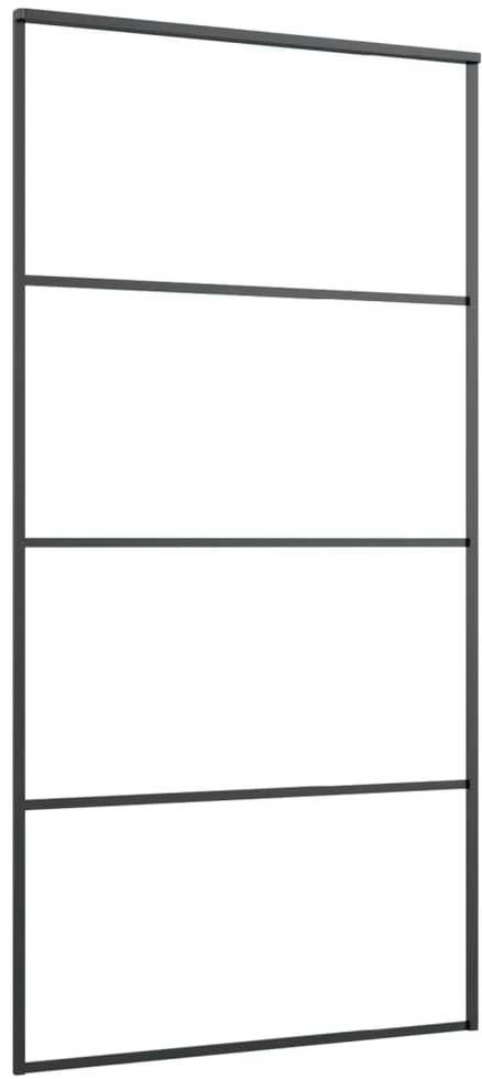 Stumdomos durys, juodos, 102,5x205cm, aliuminis ir ESG stiklas