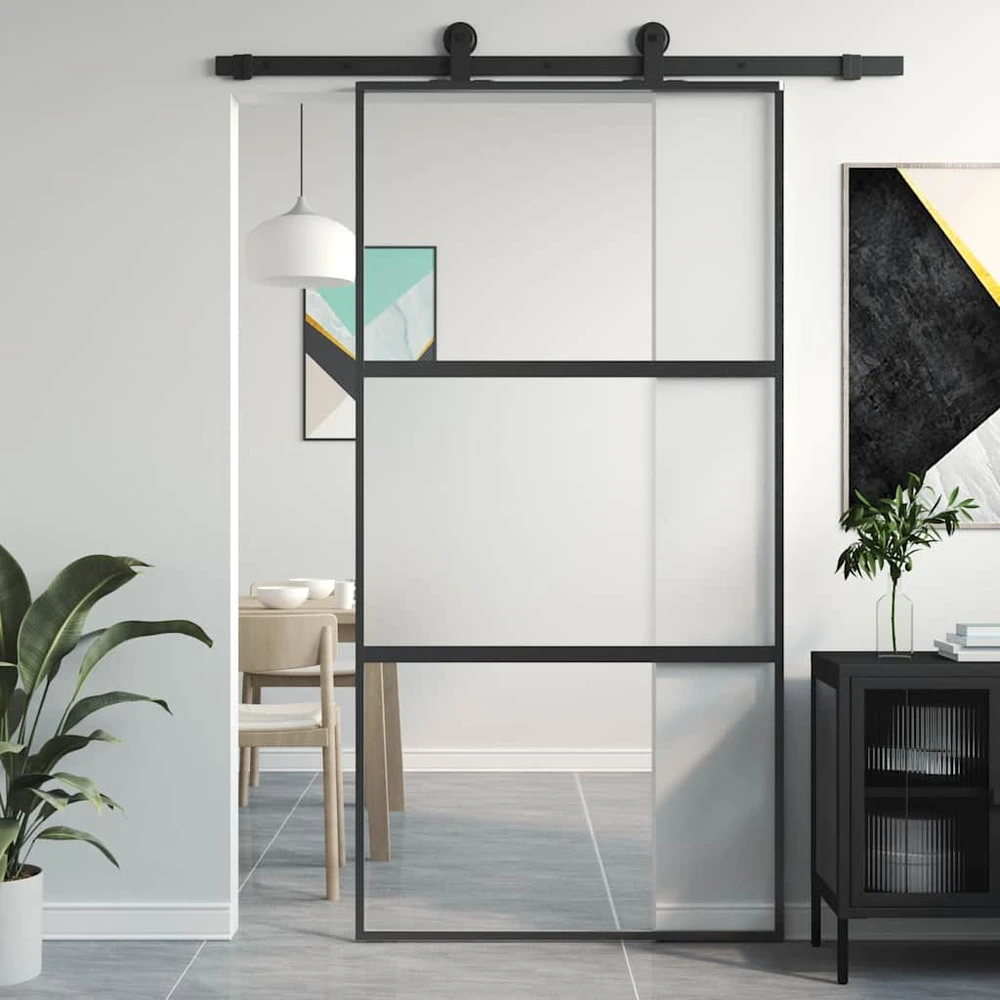 Stumdomos durys, juodos, 102,5x205cm, stiklas ir aliuminis