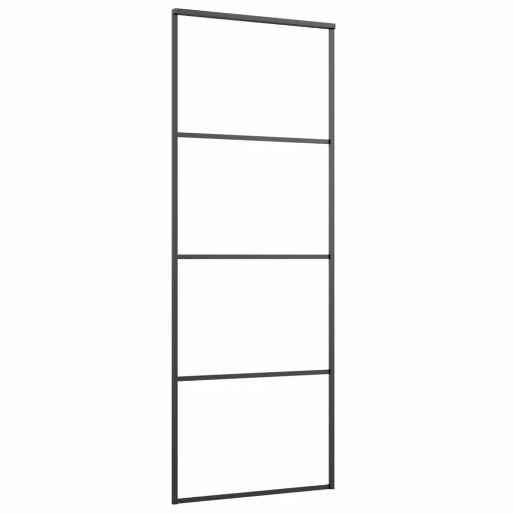Stumdomos durys, juodos, 76x205cm, aliuminis ir ESG stiklas