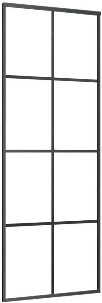 Stumdomos durys, juodos, 76x205cm, aliuminis ir ESG stiklas