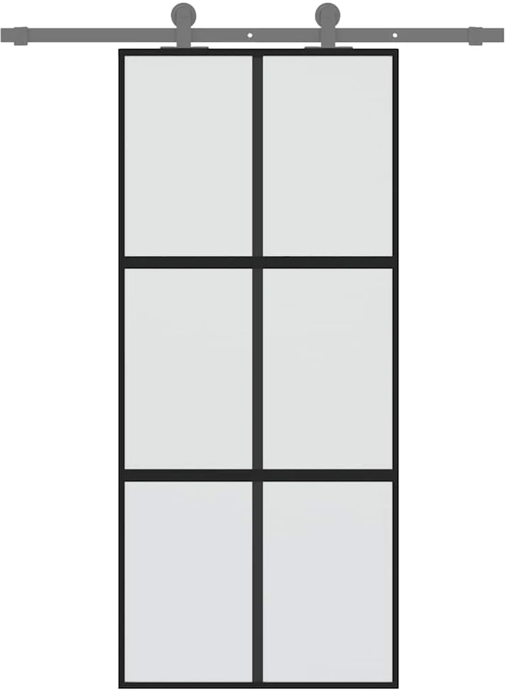 Stumdomos durys, juodos, 90x205cm, grūdintas stiklas/aliuminis
