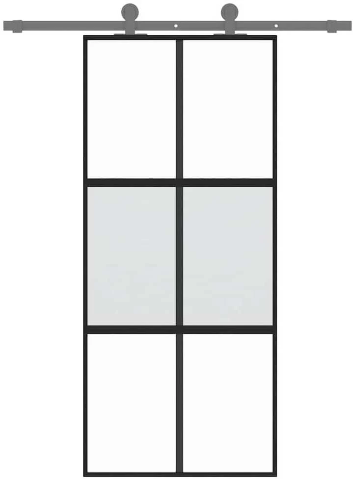 Stumdomos durys, juodos, 90x205cm, grūdintas stiklas/aliuminis