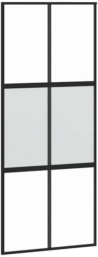 Stumdomos durys, juodos, 90x205cm, grūdintas stiklas/aliuminis