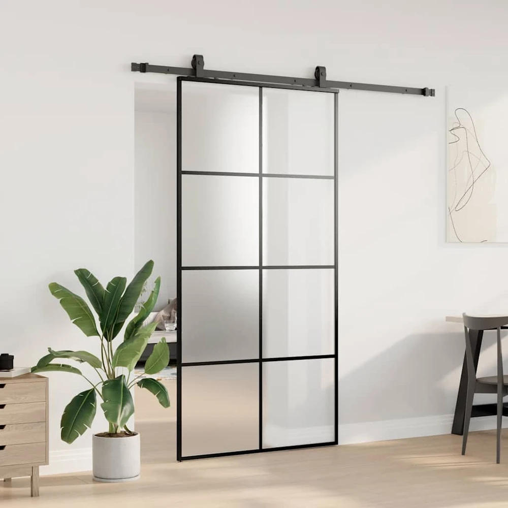 Stumdomos durys su furnitūra, juodos, 102,5x205 cm, ESG stiklas