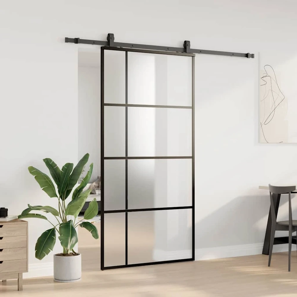 Stumdomos durys su furnitūra, juodos, 102,5x205 cm, ESG stiklas