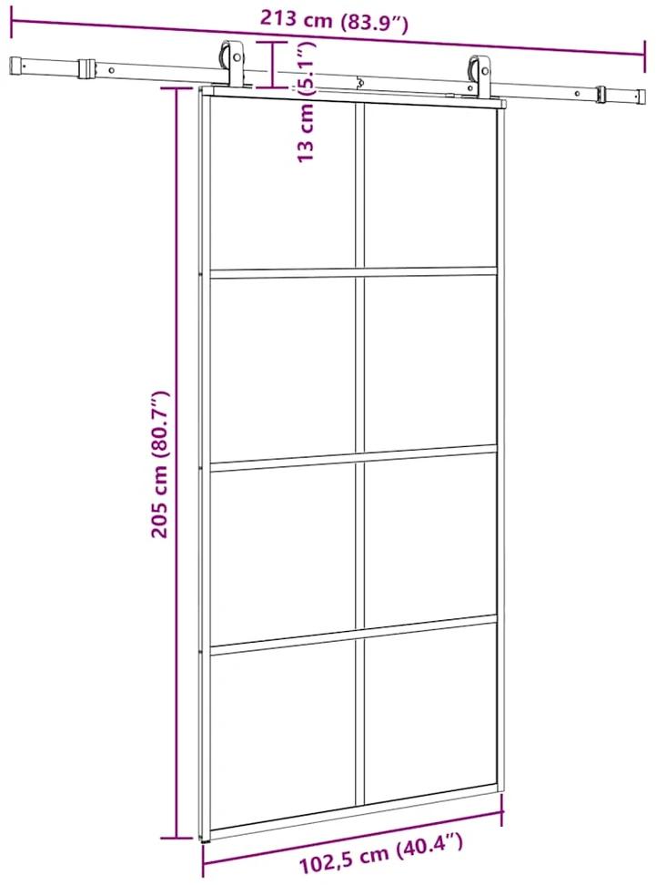 Stumdomos durys su furnitūra, juodos, 102,5x205 cm, ESG stiklas