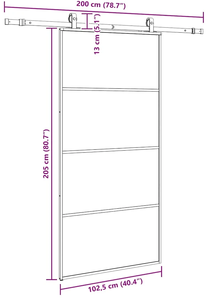 Stumdomos durys su furnitūra, juodos, 102,5x205 cm, ESG stiklas