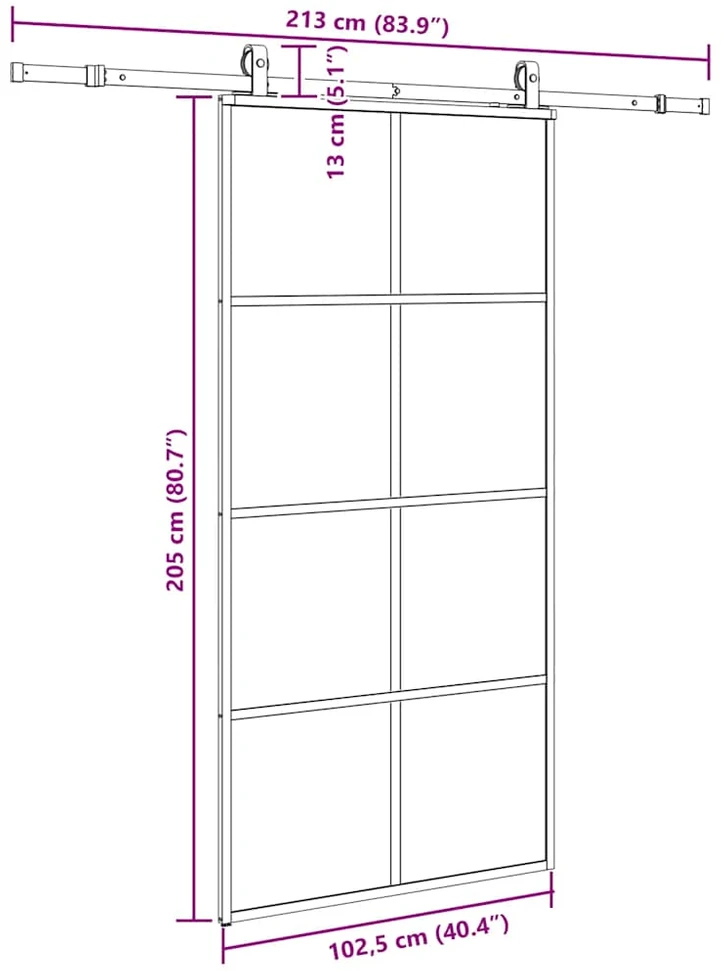 Stumdomos durys su furnitūra, juodos, 102,5x205 cm, ESG stiklas