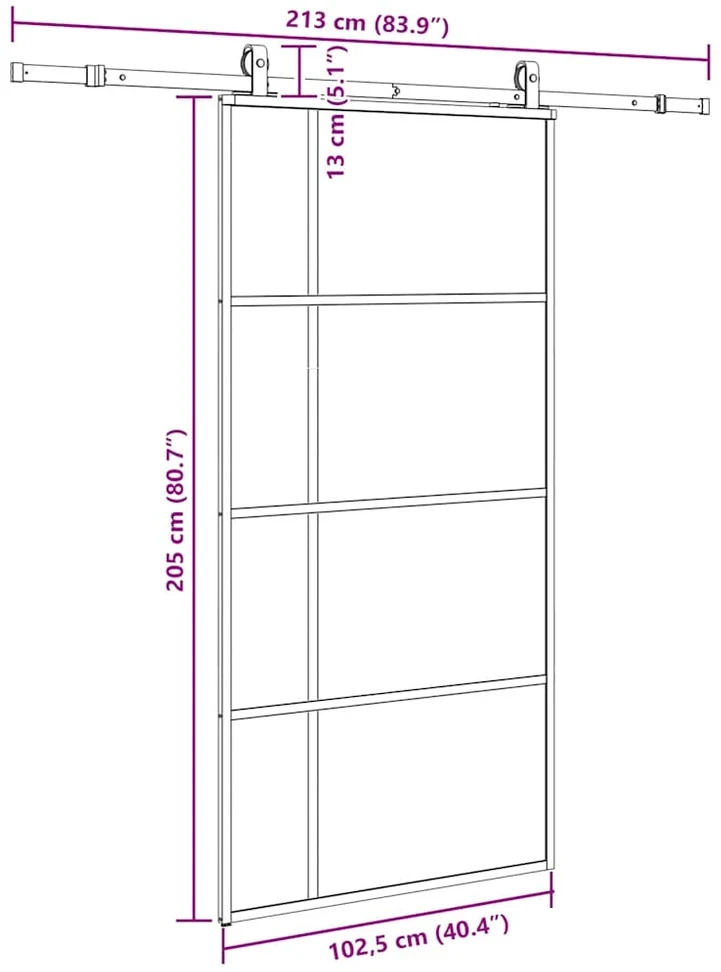 Stumdomos durys su furnitūra, juodos, 102,5x205 cm, ESG stiklas