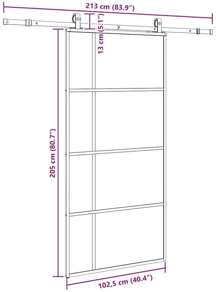 Stumdomos durys su furnitūra, juodos, 102,5x205 cm, ESG stiklas