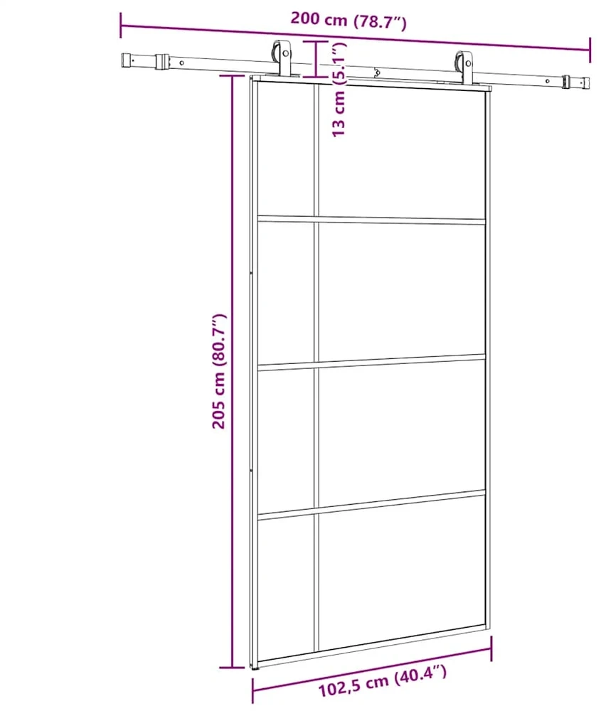 Stumdomos durys su furnitūra, juodos, 102,5x205 cm, ESG stiklas
